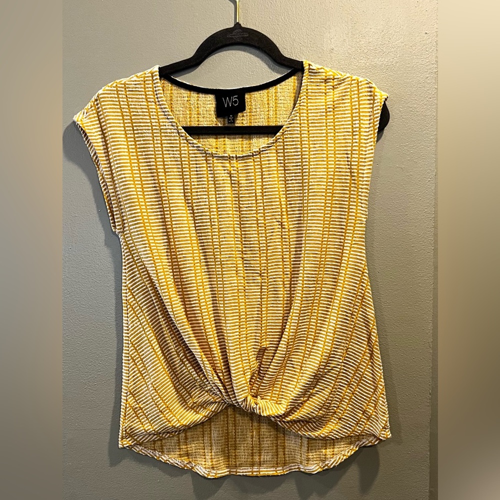 🌼 W5 Mustard Yellow Striped Twist Front Top | Women’s M